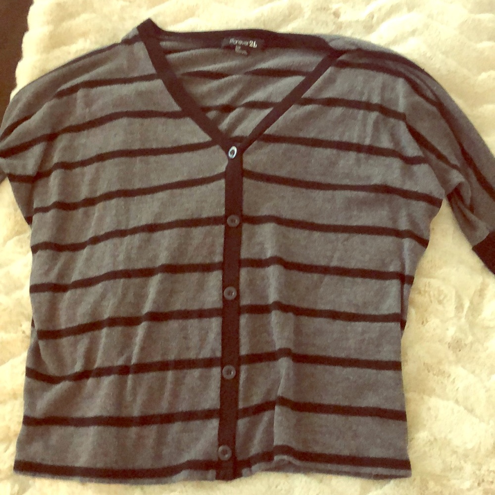 Loose fitted stripped quarter sleeved button up